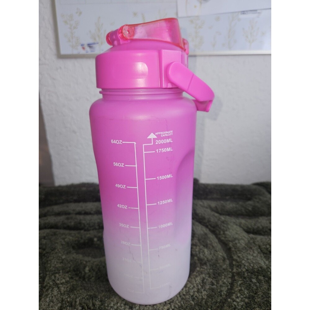 B.Well 2000 mL Pink/White Plastic Water Bottle Flip Lock Lid Carry Handle
